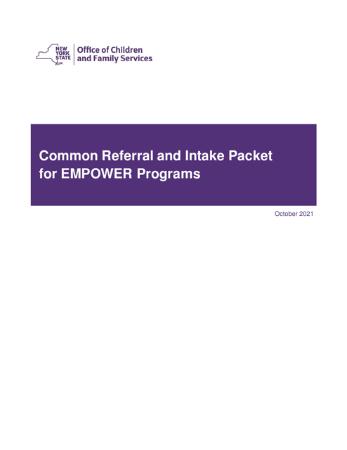 Common Referral and Intake Packet for Empower Programs - New York