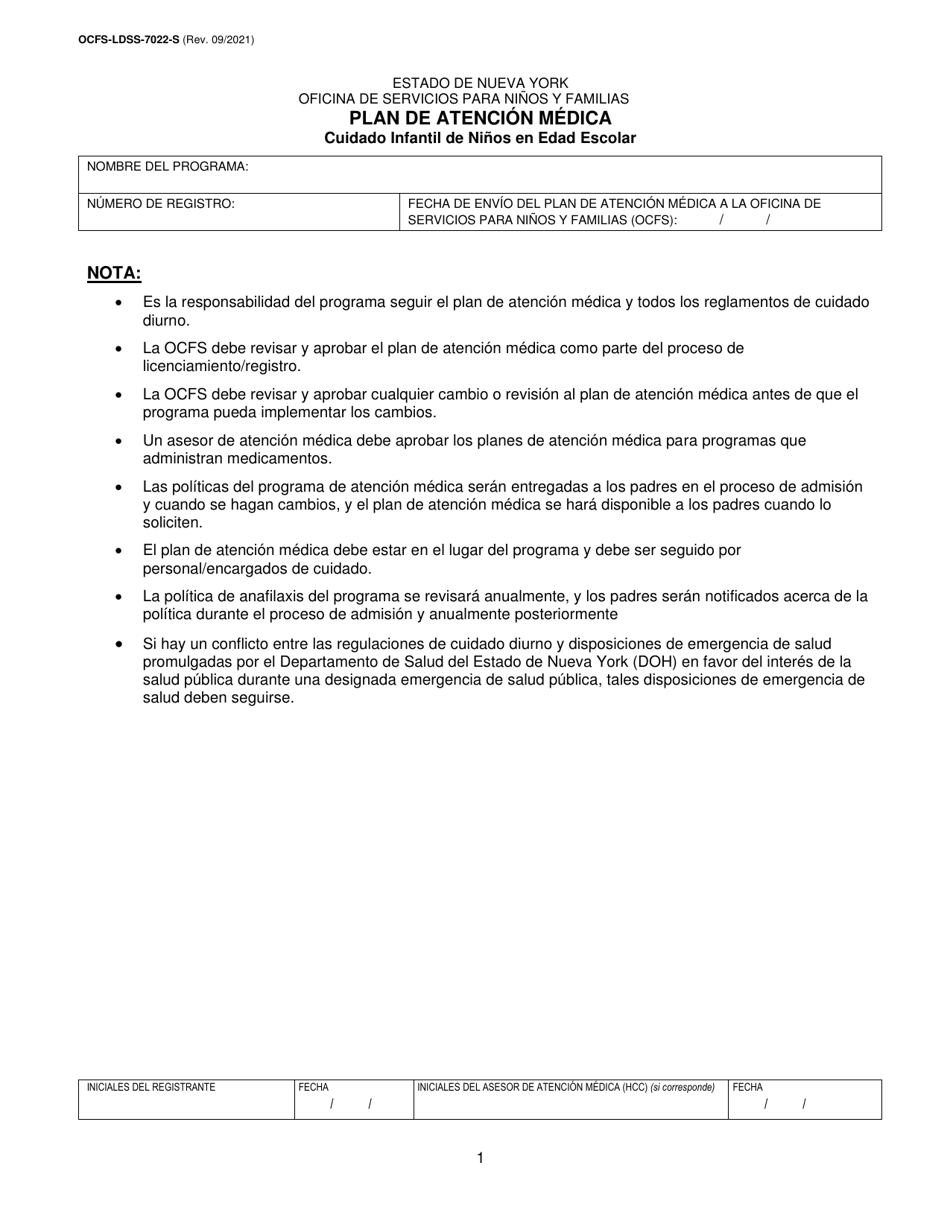 Formulario OCFS-LDSS-7022-S Download Printable PDF or Fill Online Plan ...