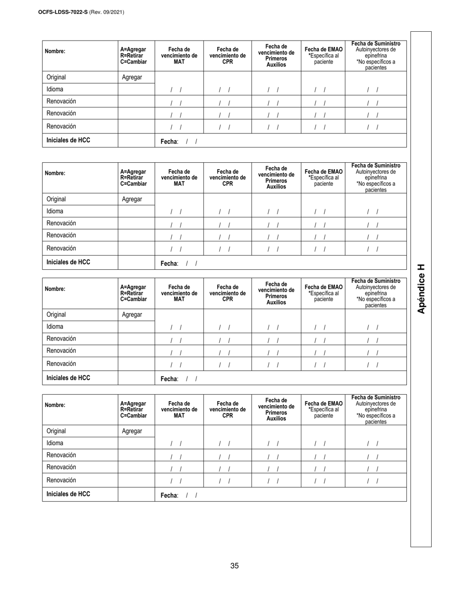 Formulario OCFS-LDSS-7022-S Plan De Atencion Medica - Cuidado Infantil De Ninos En Edad Escolar - New York (Spanish), Page 35