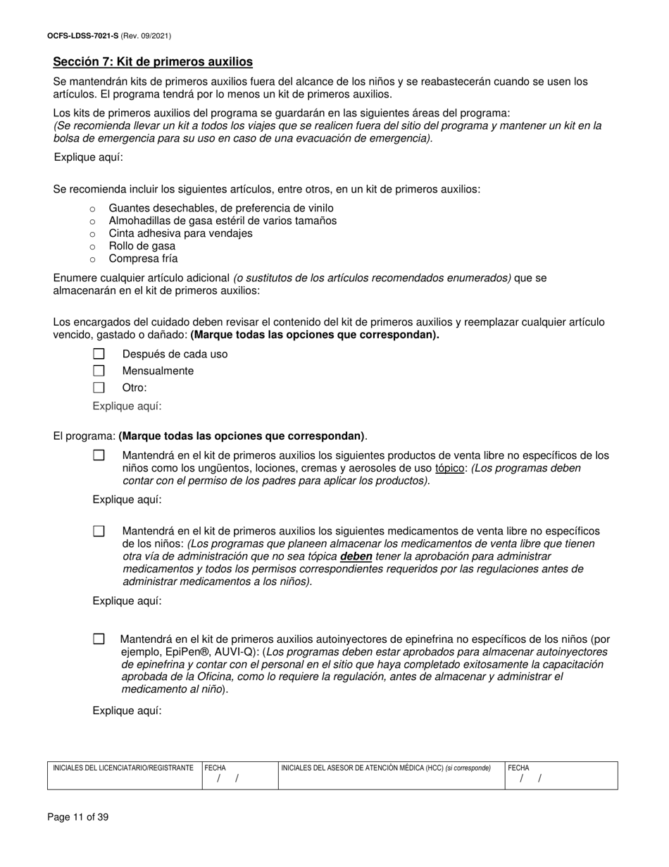 Formulario OCFS-LDSS-7021-S Plan De Atencion Medica - Cuidado Diurno Familiar / Cuidado Diurno Familiar Grupal / Centro Pequeno De Cuidado Infantil - New York (Spanish), Page 11