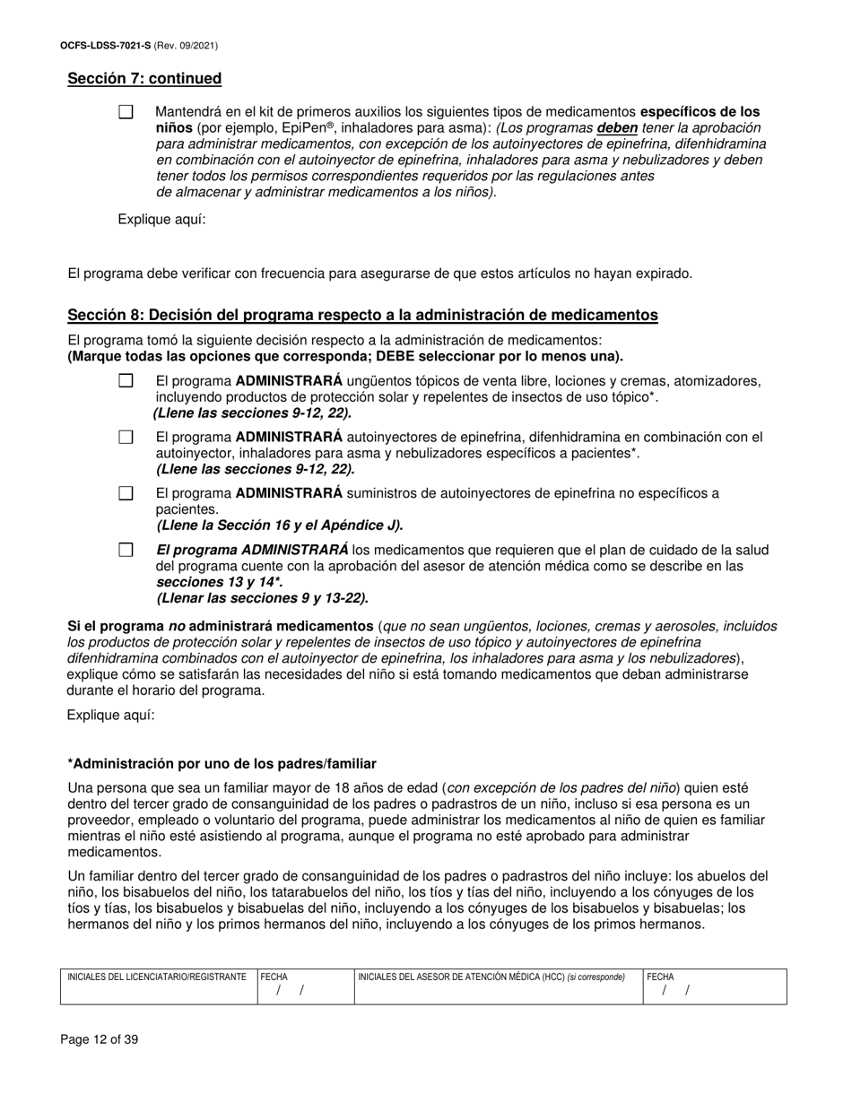 Formulario OCFS-LDSS-7021-S Plan De Atencion Medica - Cuidado Diurno Familiar / Cuidado Diurno Familiar Grupal / Centro Pequeno De Cuidado Infantil - New York (Spanish), Page 12