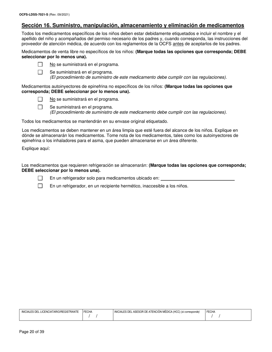 Formulario OCFS-LDSS-7021-S Plan De Atencion Medica - Cuidado Diurno Familiar / Cuidado Diurno Familiar Grupal / Centro Pequeno De Cuidado Infantil - New York (Spanish), Page 20