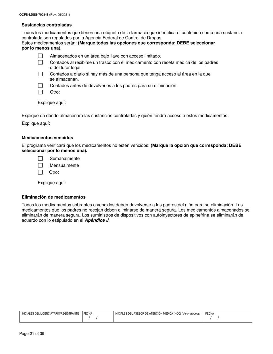 Formulario OCFS-LDSS-7021-S Plan De Atencion Medica - Cuidado Diurno Familiar / Cuidado Diurno Familiar Grupal / Centro Pequeno De Cuidado Infantil - New York (Spanish), Page 21