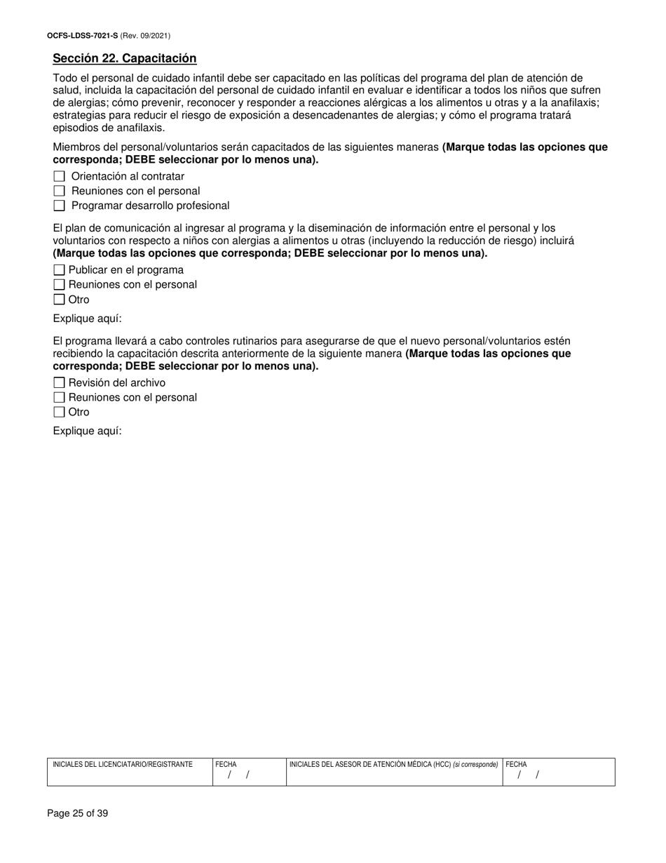 Formulario OCFS-LDSS-7021-S Plan De Atencion Medica - Cuidado Diurno Familiar / Cuidado Diurno Familiar Grupal / Centro Pequeno De Cuidado Infantil - New York (Spanish), Page 25