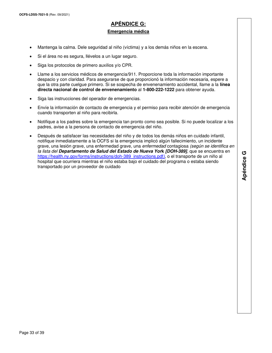 Formulario OCFS-LDSS-7021-S Plan De Atencion Medica - Cuidado Diurno Familiar / Cuidado Diurno Familiar Grupal / Centro Pequeno De Cuidado Infantil - New York (Spanish), Page 33
