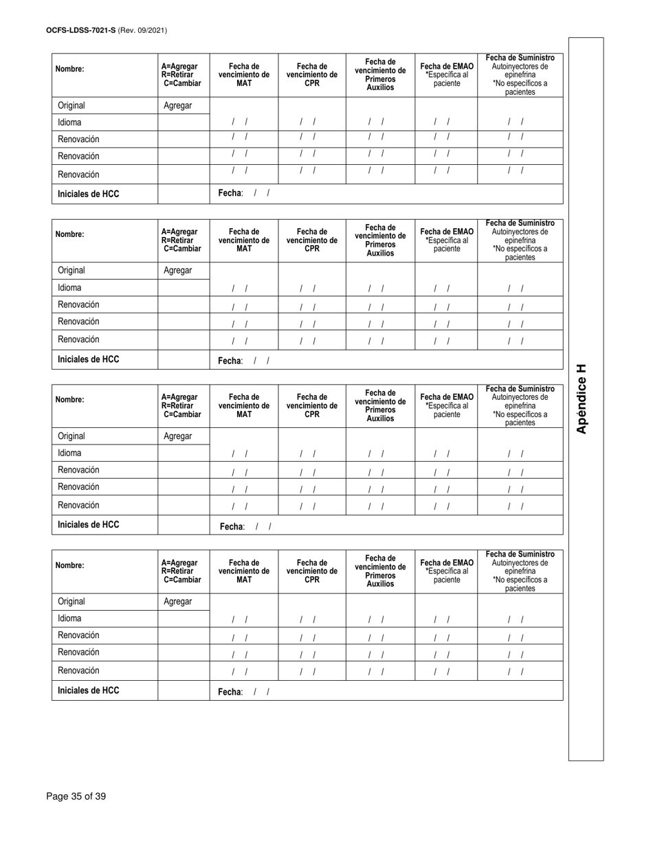 Formulario OCFS-LDSS-7021-S Plan De Atencion Medica - Cuidado Diurno Familiar / Cuidado Diurno Familiar Grupal / Centro Pequeno De Cuidado Infantil - New York (Spanish), Page 35