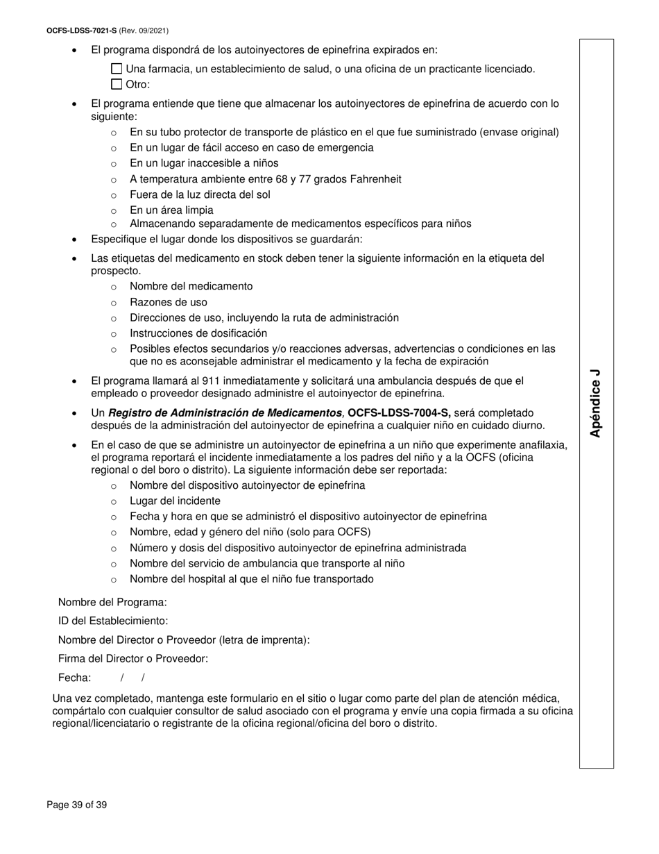 Formulario OCFS-LDSS-7021-S Plan De Atencion Medica - Cuidado Diurno Familiar / Cuidado Diurno Familiar Grupal / Centro Pequeno De Cuidado Infantil - New York (Spanish), Page 39
