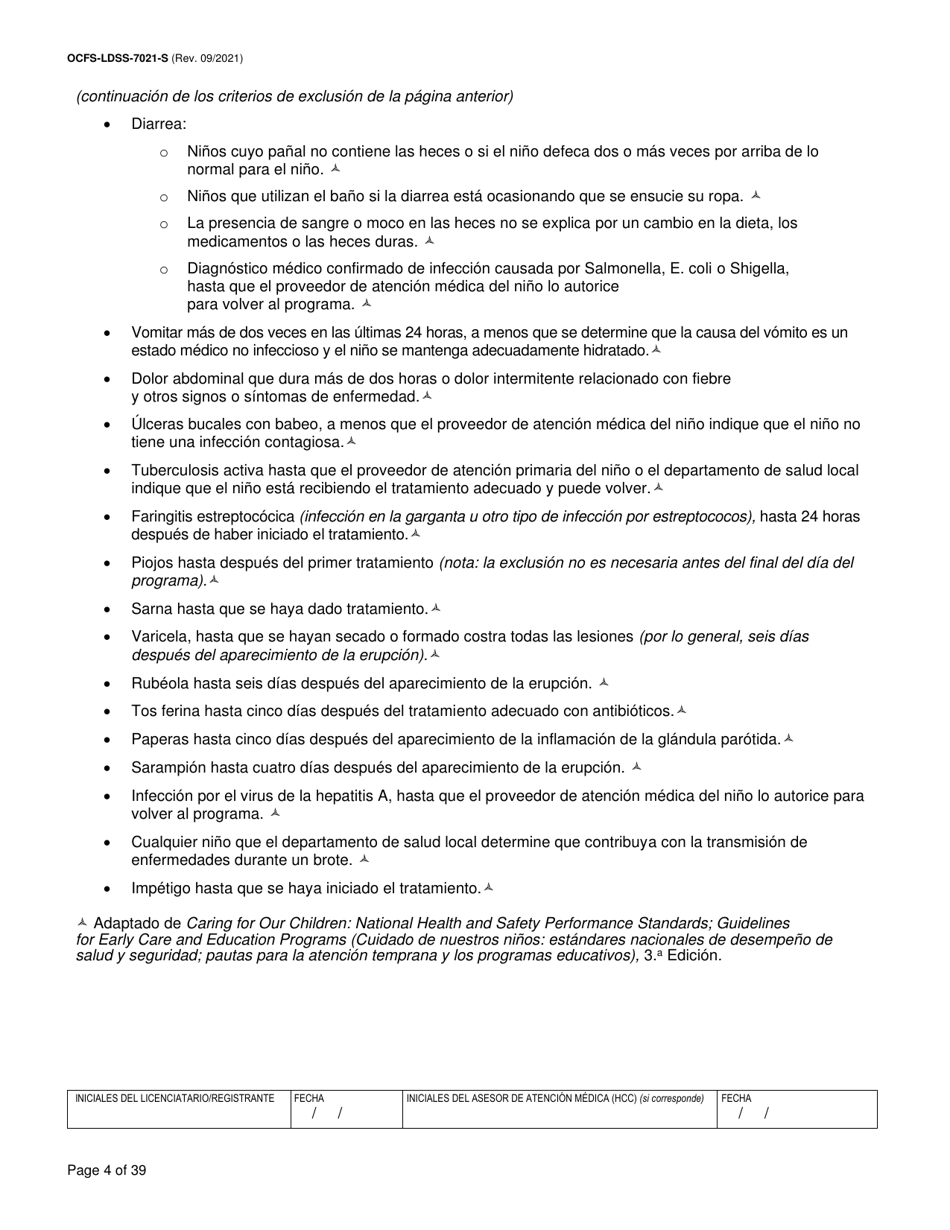 Formulario OCFS-LDSS-7021-S Plan De Atencion Medica - Cuidado Diurno Familiar / Cuidado Diurno Familiar Grupal / Centro Pequeno De Cuidado Infantil - New York (Spanish), Page 4