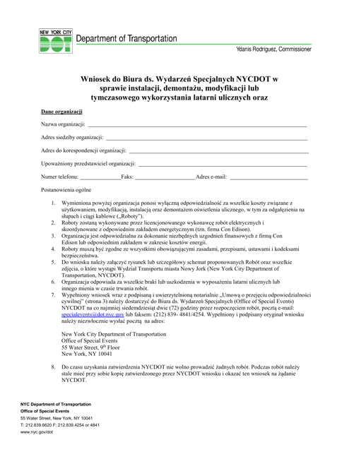 Special Events Application for the Installation, Removal, Modification or Temporary Use of Streetlights and Traffic Signals - New York City (Polish) Download Pdf