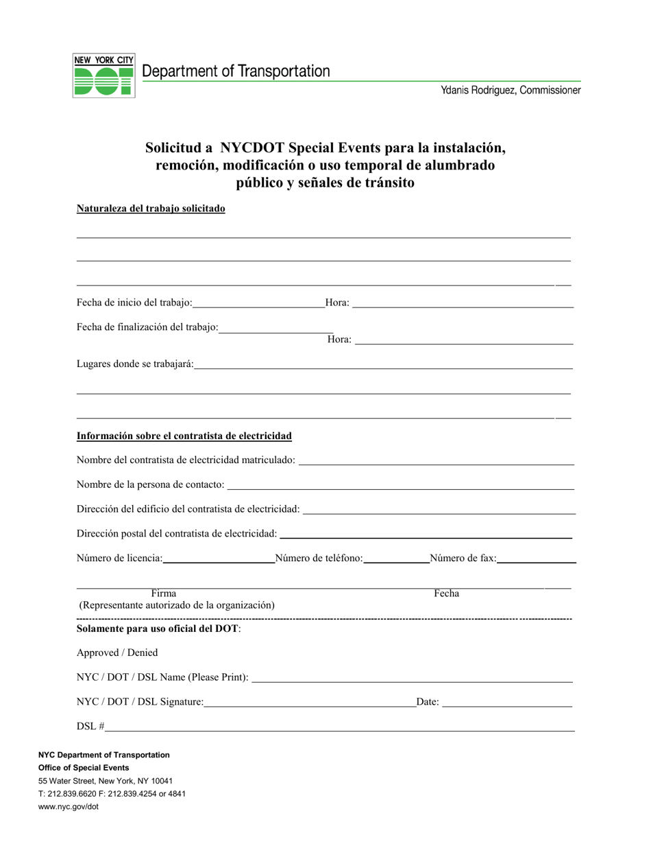 Solicitud a Nycdot Special Events Para La Instalacion, Remocion, Modificacion O Uso Temporal De Alumbrado Publico Y Senales De Transito - New York City (Spanish), Page 3