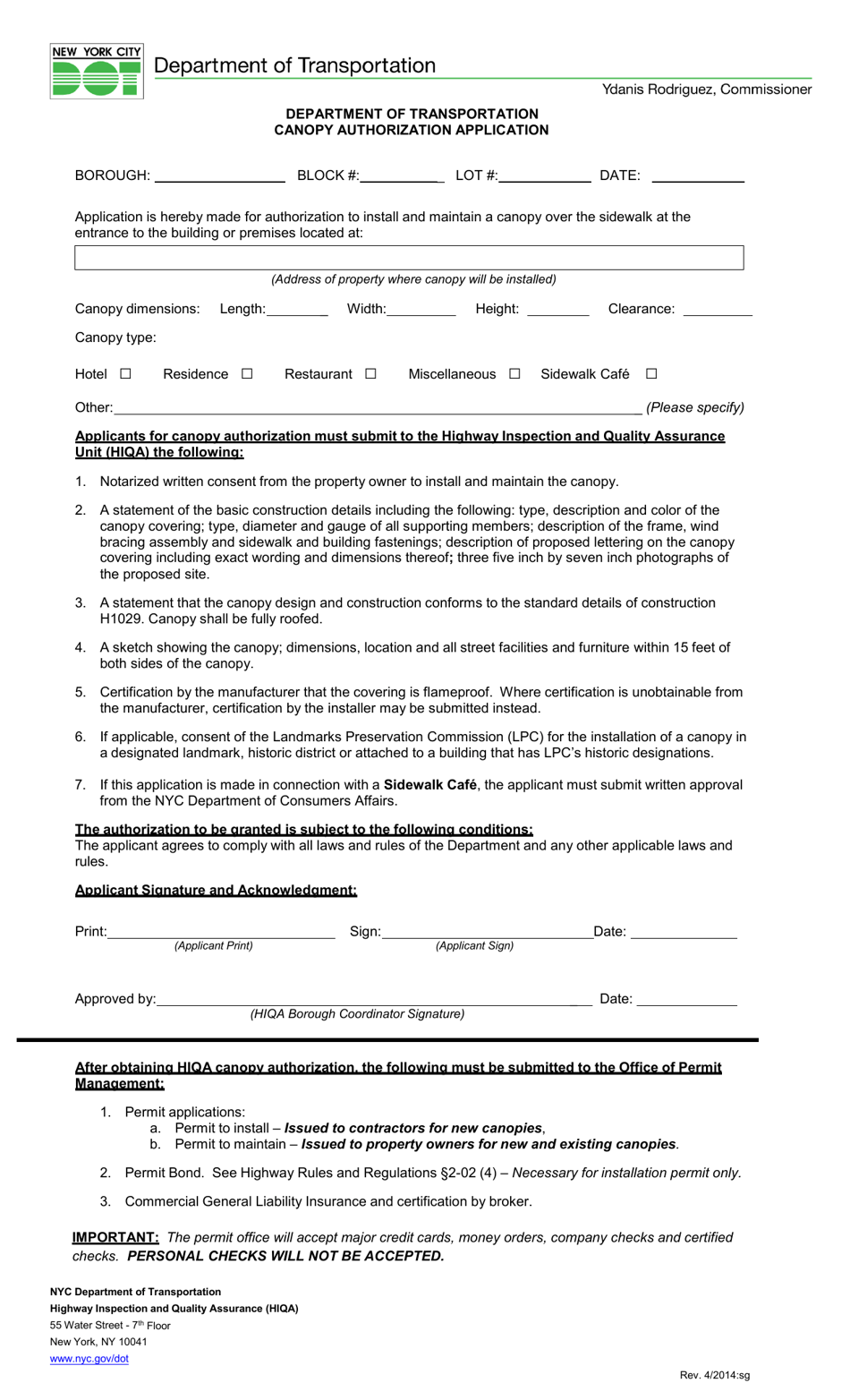 Canopy Authorization Application - New York City, Page 1