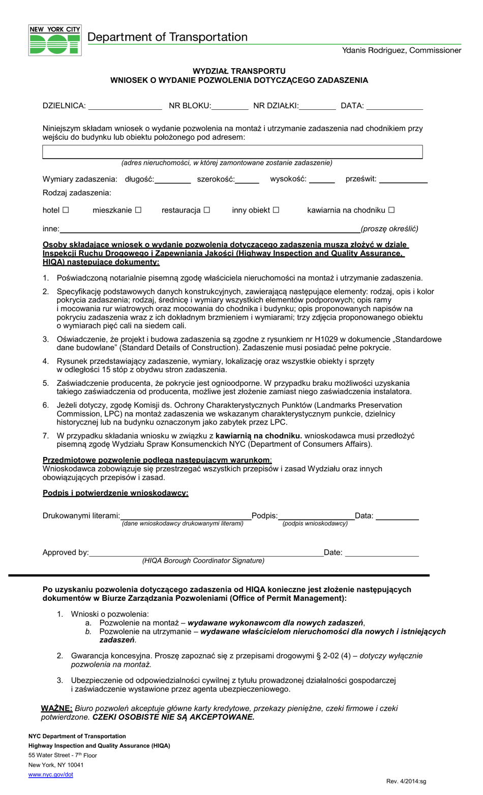 Canopy Authorization Application - New York City (Polish), Page 1