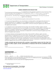 Document preview: General Indemnification Release Form - New York City