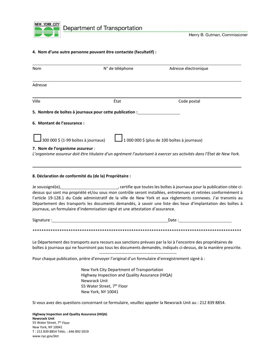 Registration Form for Newsrack Owners - New York City (French), Page 3