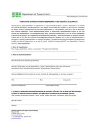 Document preview: Registration Form for Newsrack Owners - New York City (French)