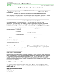 Document preview: Certificacion De Actividades De Mantenimiento Obligatorio - New York City (Spanish)
