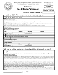 Document preview: Application for Seed Dealer's License - North Carolina