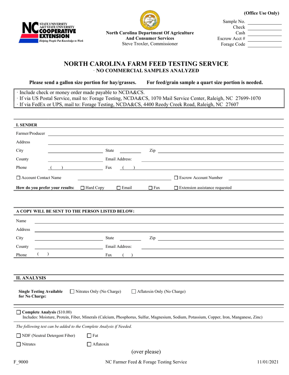 Form F_9000 Forage Analysis Form - North Carolina, Page 1