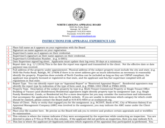 Document preview: Instructions for Appraiser Experience Log - North Carolina