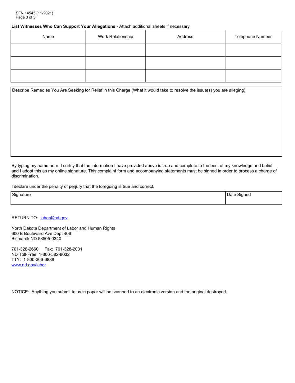 Form SFN14543 Equal Employment Opportunity Questionnaire / Affidavit - North Dakota, Page 3