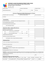 Form SFN9007 Expense Claim for Nondepartment Employees - North Dakota