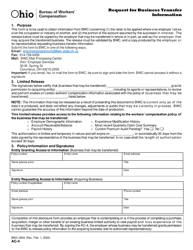 Document preview: Form AC-4 (BWC-0504) Request for Business Transfer Information - Ohio