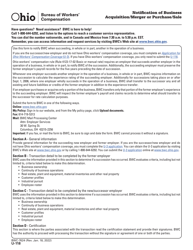 Form U-118 (BWC-7624) Notification of Business Acquisition/Merger or Purchase/Sale - Ohio