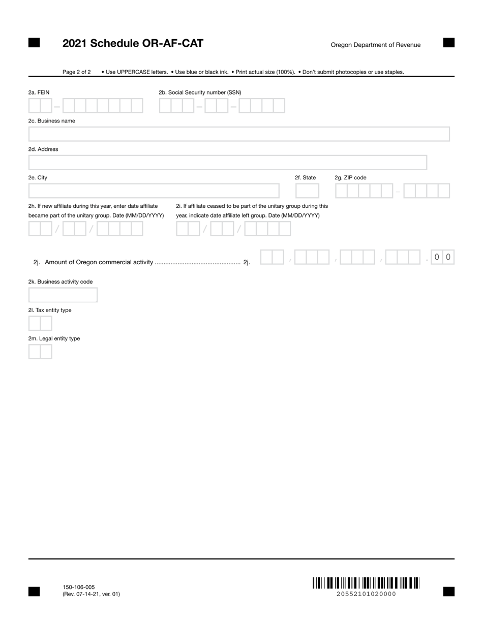 Form 105-106-005 Schedule OR-AF-CAT Schedule of Affiliates for Form or-Cat - Oregon, Page 2