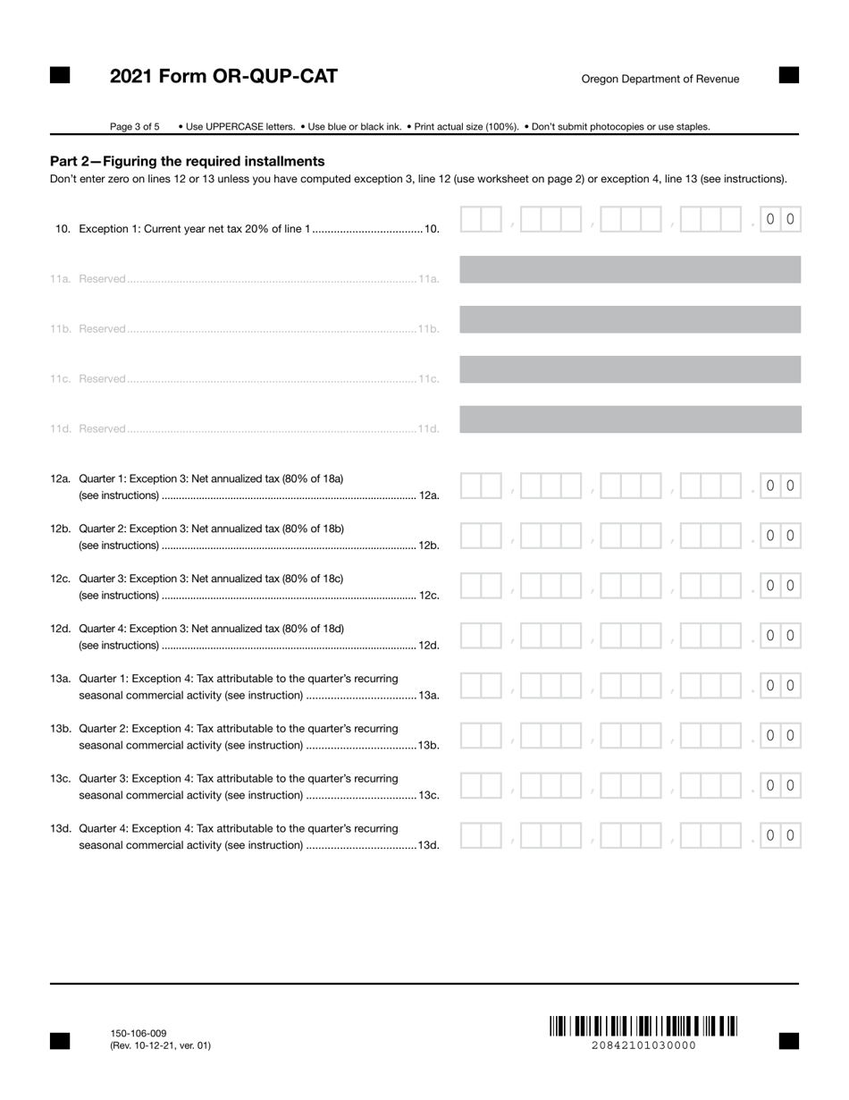 Form OR-QUP-CAT (150-106-009) Underpayment of Oregon Corporate Activity Estimated Tax - Oregon, Page 3