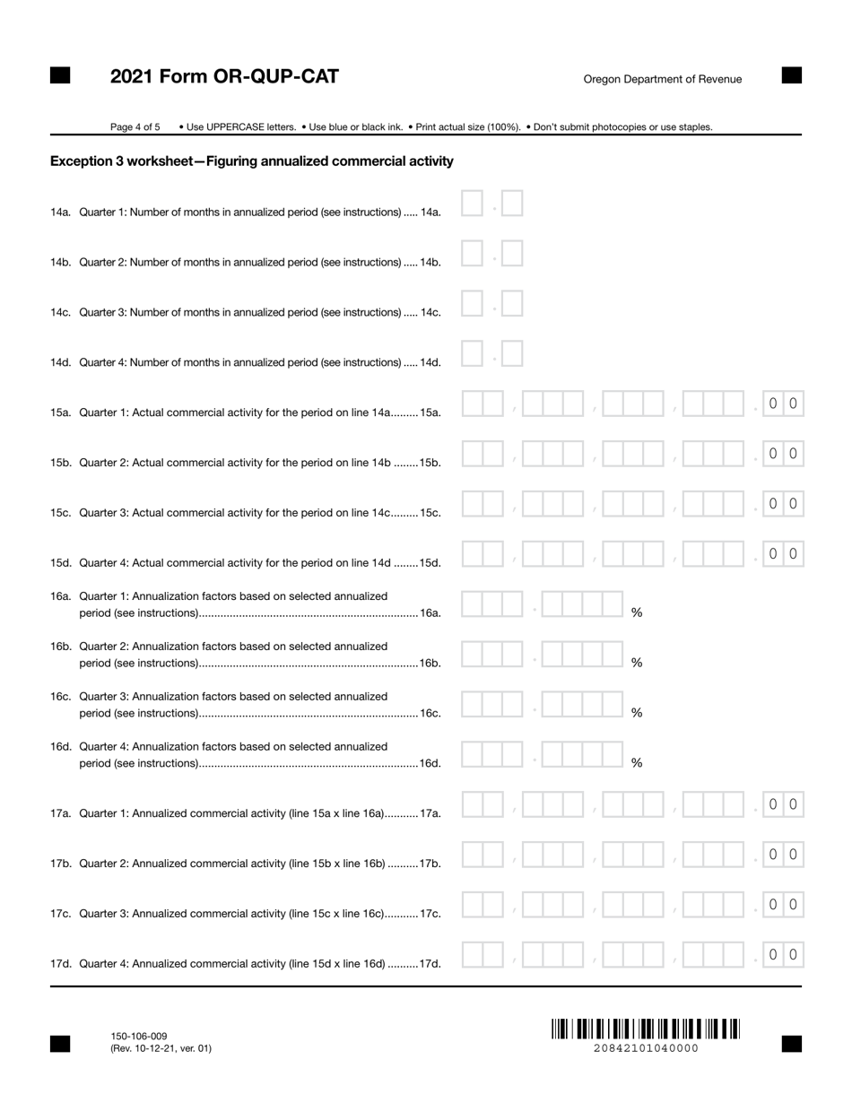 Form OR-QUP-CAT (150-106-009) Underpayment of Oregon Corporate Activity Estimated Tax - Oregon, Page 4