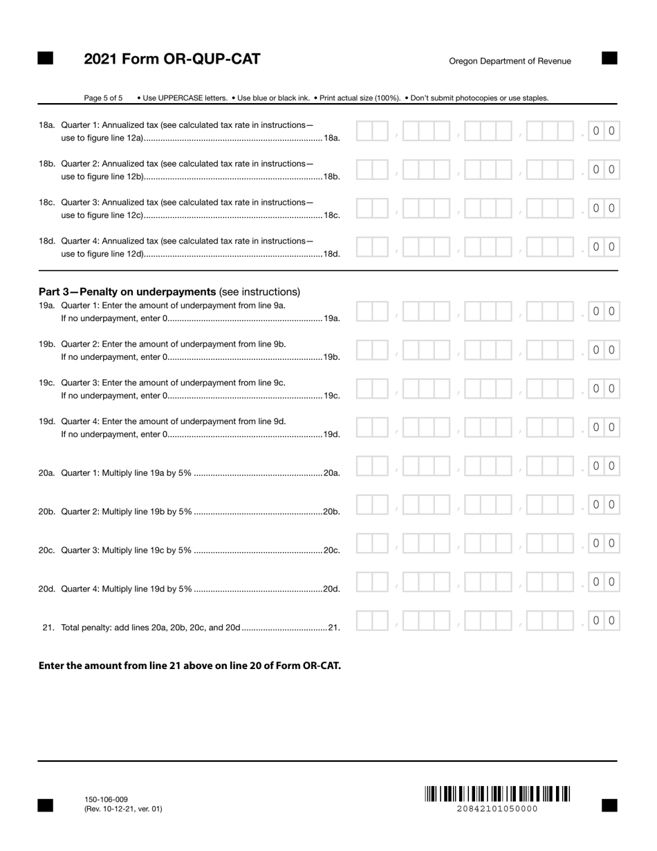 Form OR-QUP-CAT (150-106-009) Underpayment of Oregon Corporate Activity Estimated Tax - Oregon, Page 5