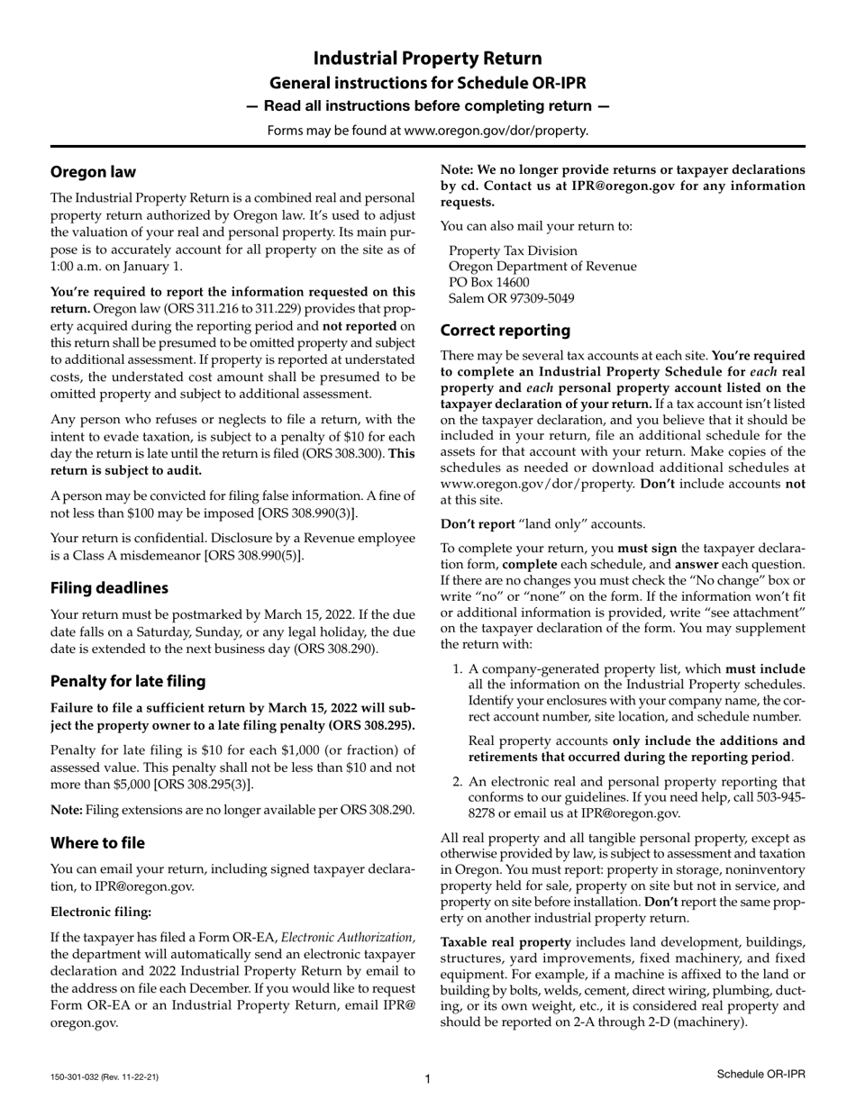 Form 150-301-032 Schedule OR-IPR Industrial Real Property Schedules - Oregon, Page 2