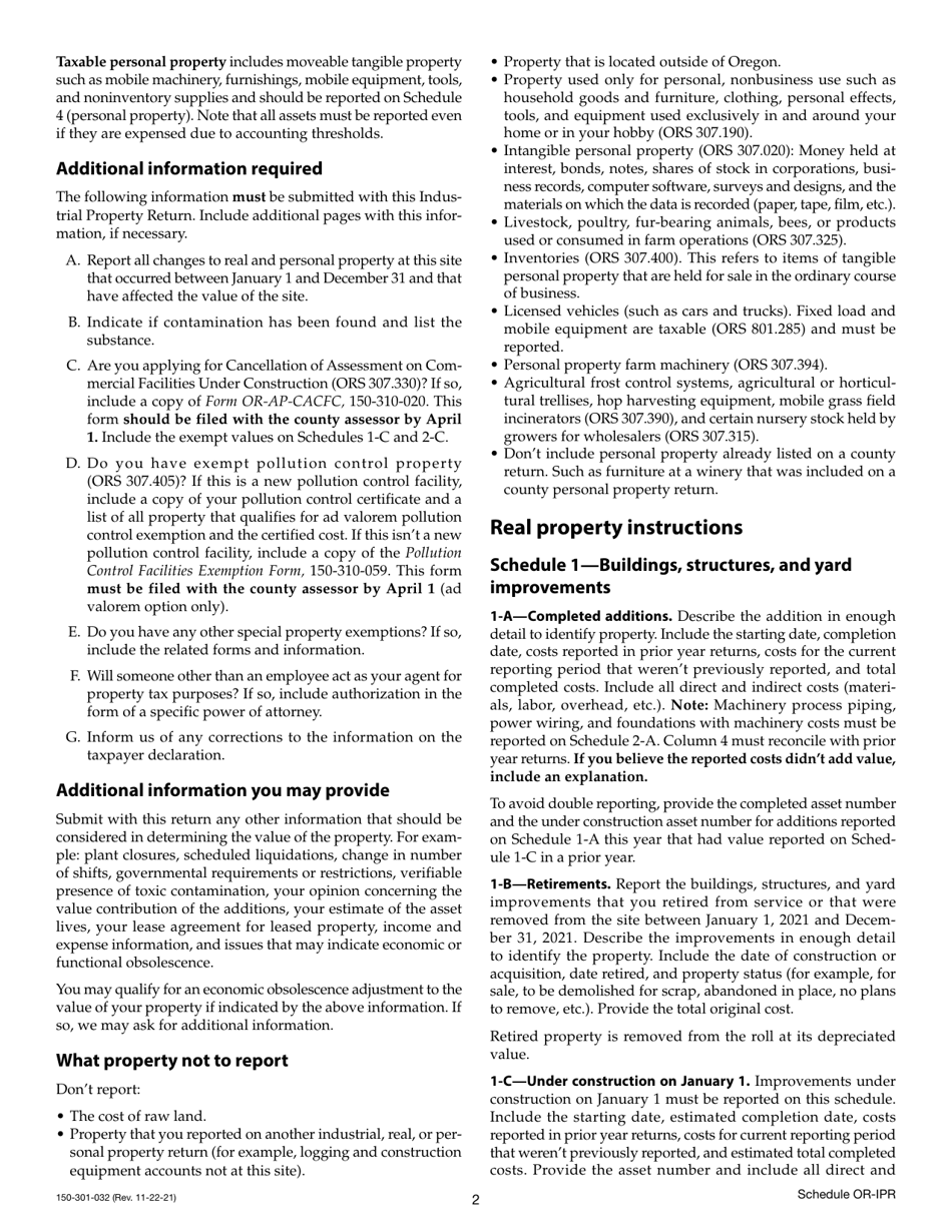 Form 150-301-032 Schedule OR-IPR Industrial Real Property Schedules - Oregon, Page 3