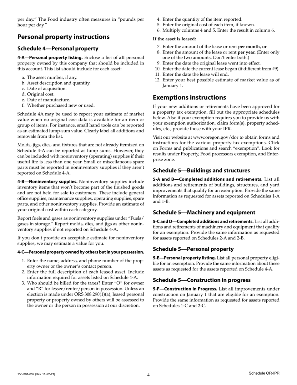 Form 150-301-032 Schedule OR-IPR Industrial Real Property Schedules - Oregon, Page 5