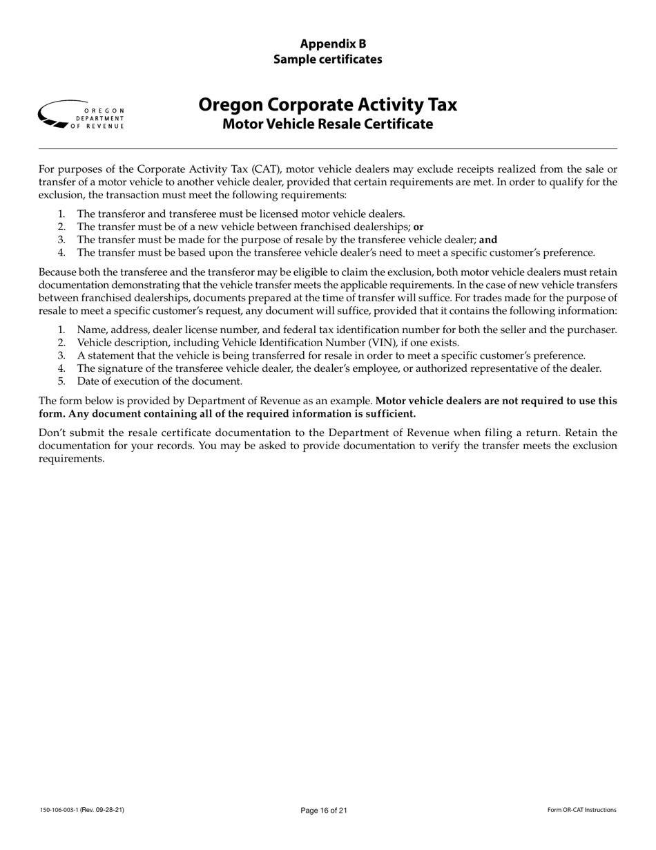 Instructions for Form OR-CAT, 150-106-003 Oregon Corporate Activity Tax Return - Oregon, Page 16