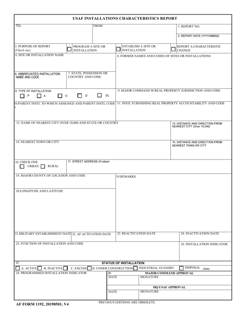 AF Form 1192  Printable Pdf