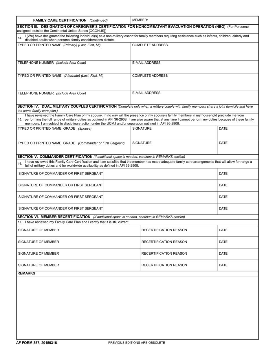 AF Form 357 - Fill Out, Sign Online and Download Fillable PDF ...