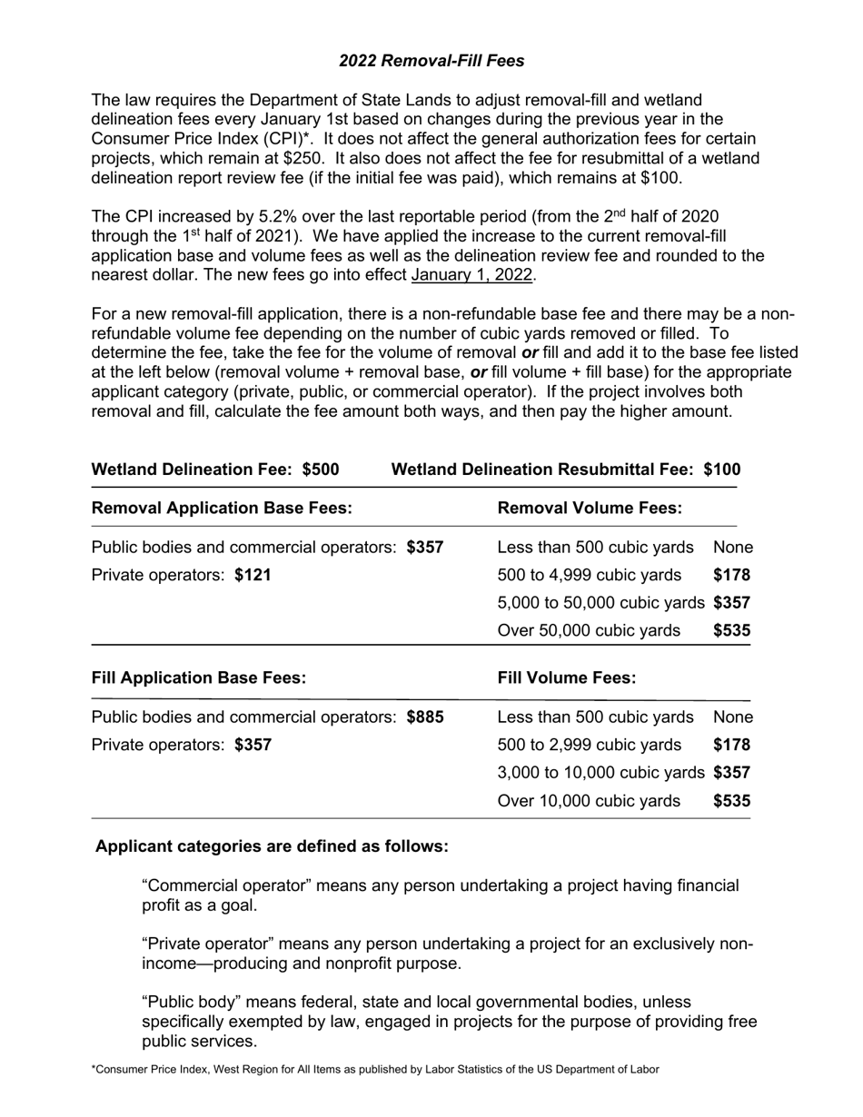 Removal-Fill Fees - Oregon, Page 1