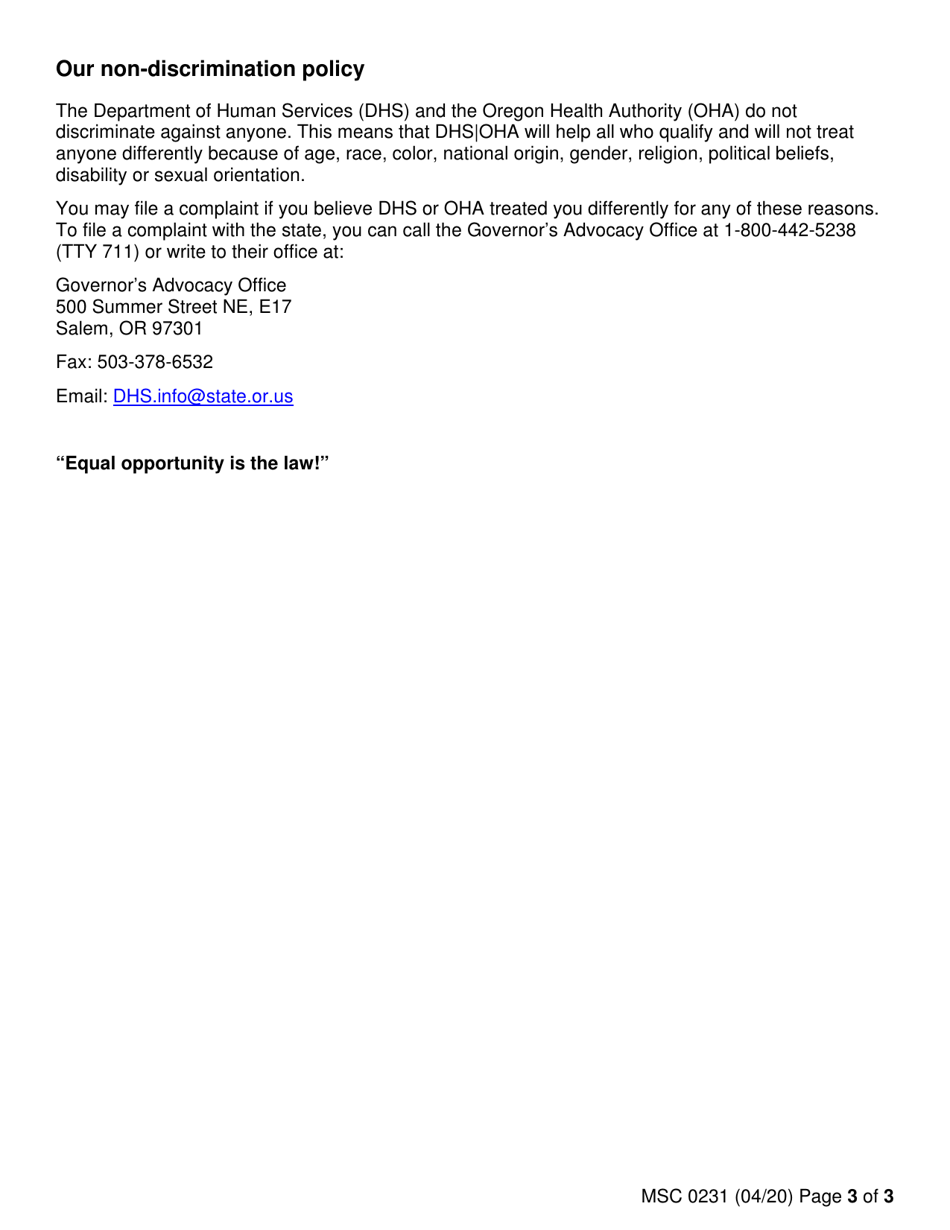 Form MSC0231 Authorized Representative and Alternate Payee - Oregon, Page 3