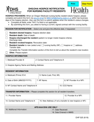 Document preview: Form OHP525 DHS/OHA Hospice Notification for Nursing Facility Residents - Oregon
