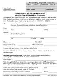 Document preview: Form OHP7209 Request to End Medicare Advantage and Medicare Special Needs Plan Enrollment - Oregon