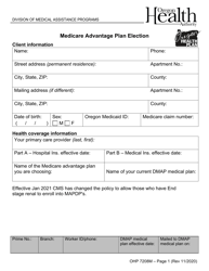 Document preview: Form OHP7208M Medicare Advantage Plan Election - Oregon