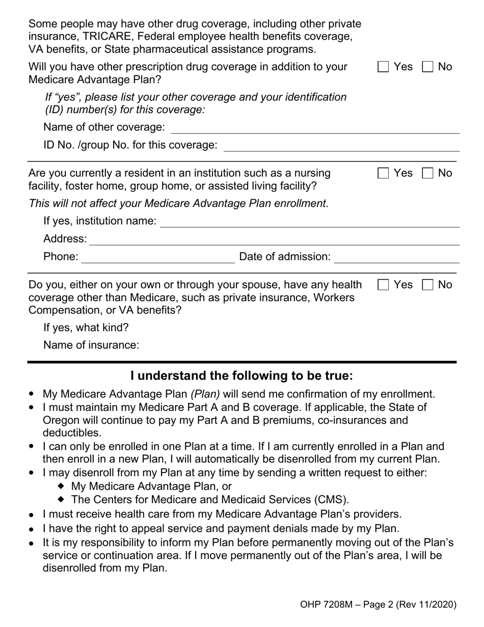 Form OHP7208M Medicare Advantage Plan Election - Oregon, Page 2