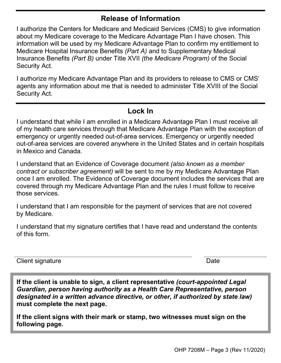 Form OHP7208M Medicare Advantage Plan Election - Oregon, Page 3