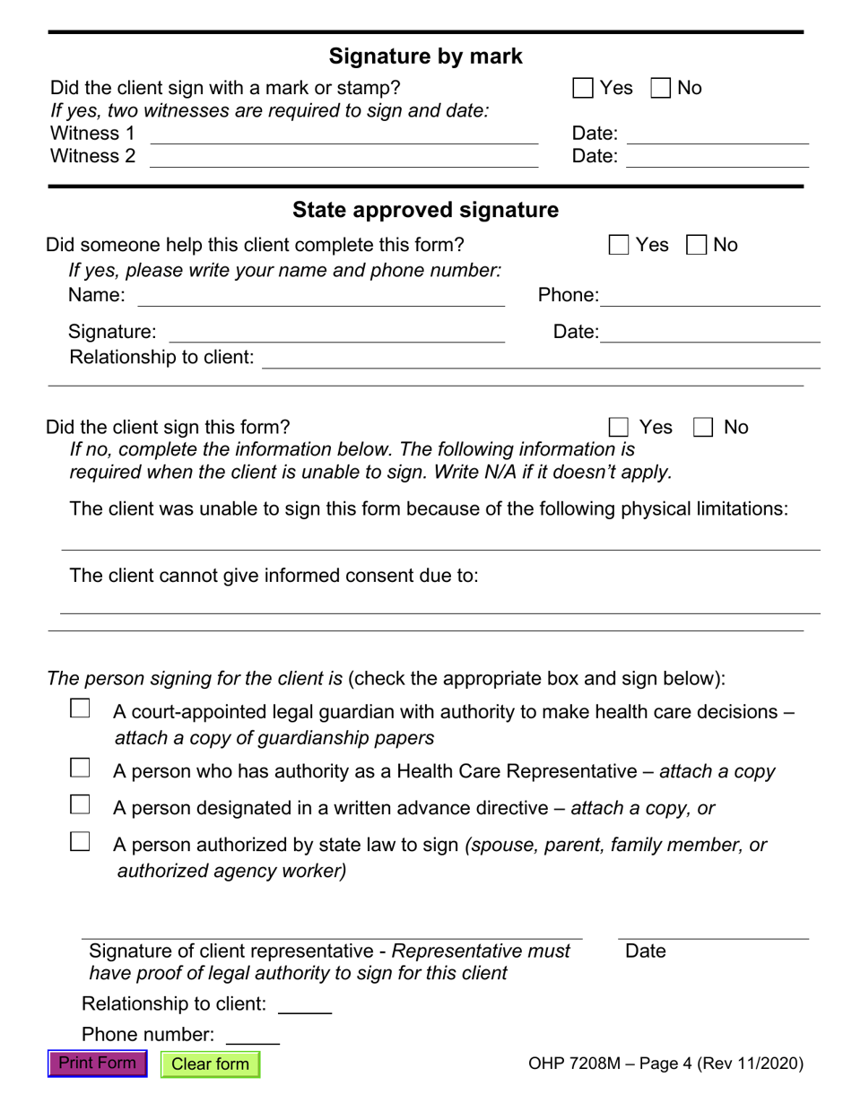 Form OHP7208M Medicare Advantage Plan Election - Oregon, Page 4