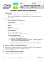 Document preview: Form OHP729A Comprehensive Psychiatric or Psychological Evaluation - Oregon