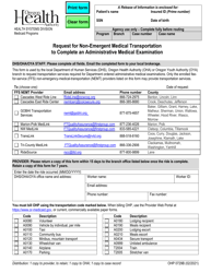 Form OHP729B Request for Non-emergent Medical Transportation to Complete an Administrative Medical Examination - Oregon