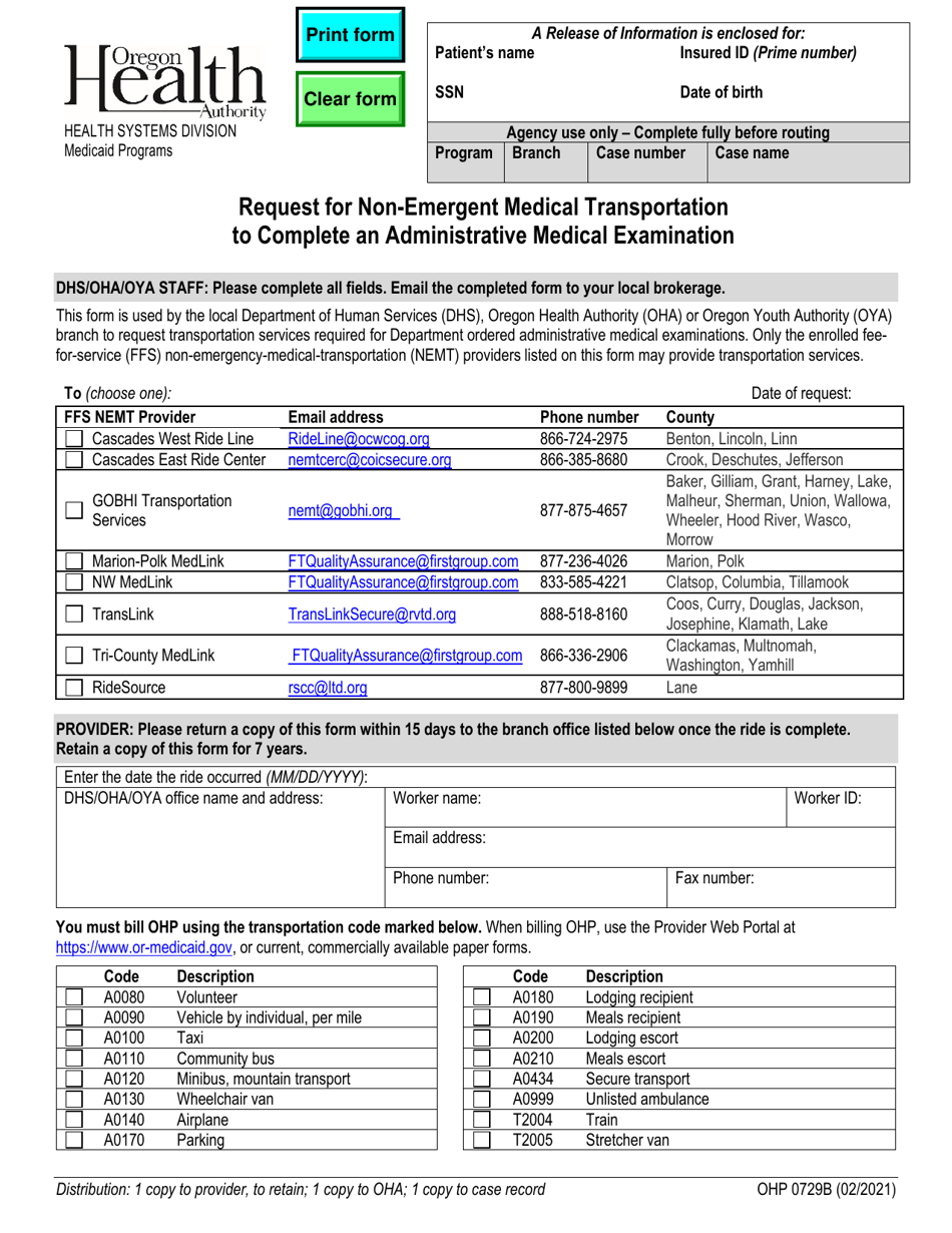 Form OHP729B Fill Out, Sign Online and Download Fillable PDF, Oregon