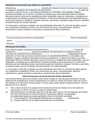 Autorizacion Para Esterilizacion (Edad 15-20) - Oregon (Spanish), Page 2