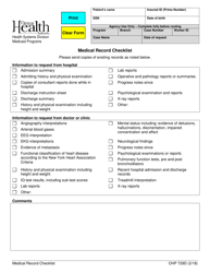 Form OHP729D Medical Record Checklist - Oregon
